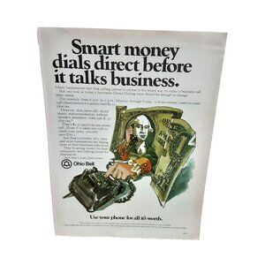 1972 Ohio Bell Telephone Washington Dollar Bill Rotary Original Print Ad 70s